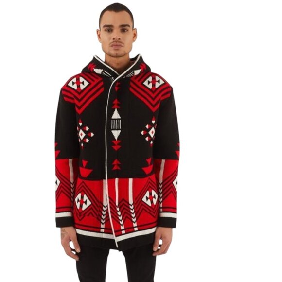 One In A Millian Itak Pattern Hooded Zippered Hooded Cardigan Jacket - Picture 2 of 10